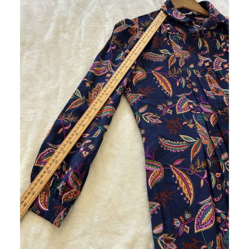 Schrader Sport NY Dress SZ 12 Button Navy Floral Boho Modest Chic Retro Vintage - Picture 9 of 11